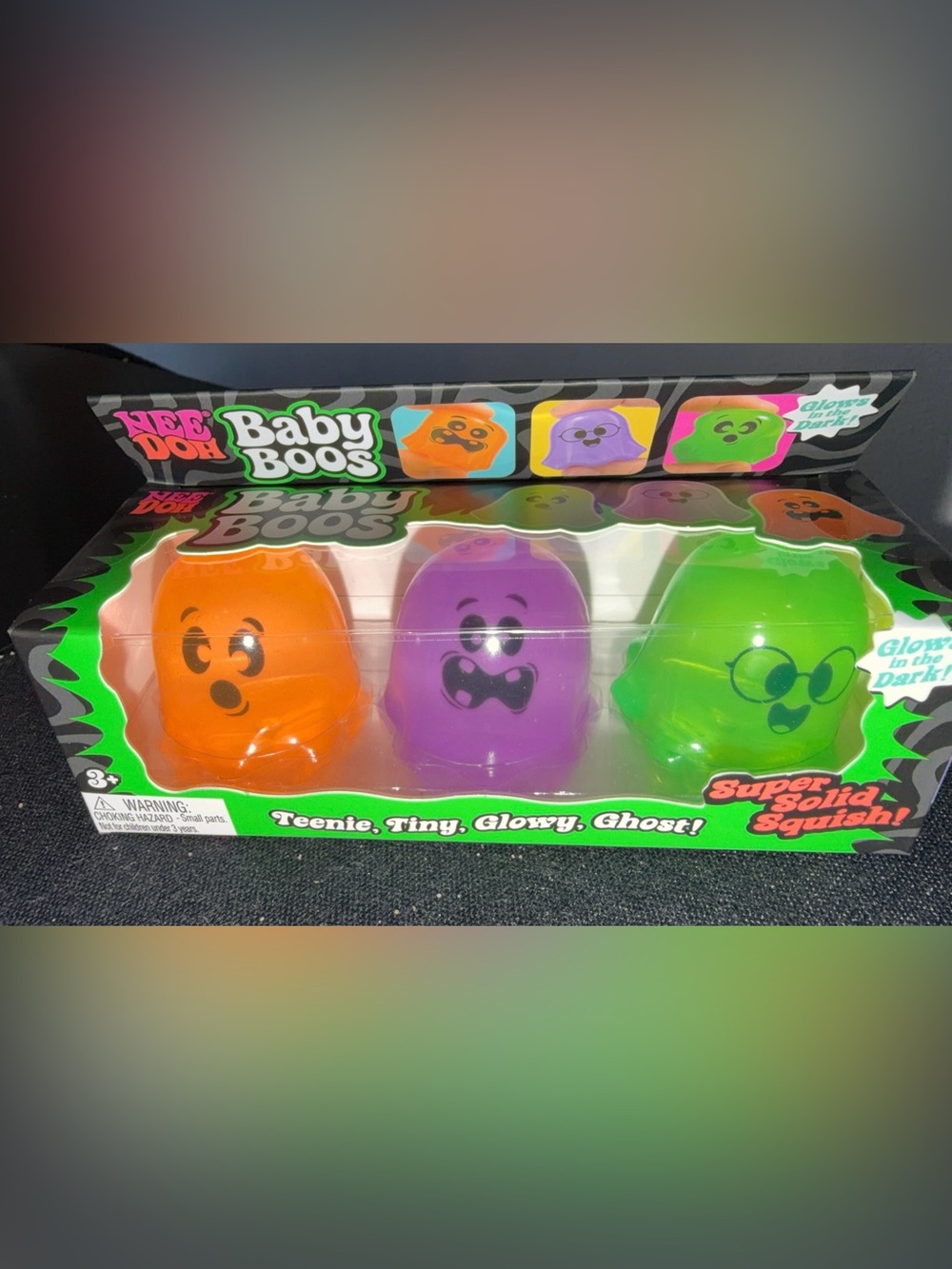 NeeDoh Glow-in-the-Dark Squishy Ghosts - Orange, Purple, Green (3-Pack) HTF